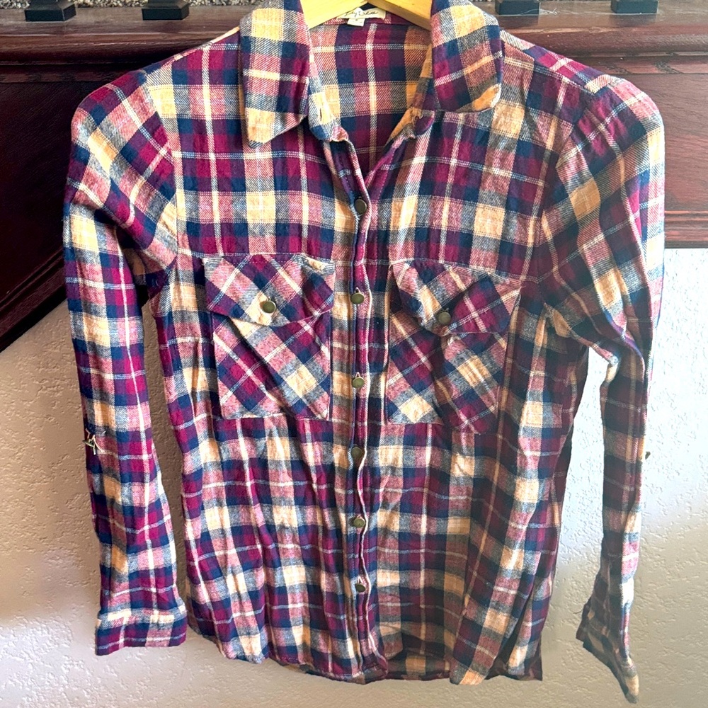 Lily White Women’s Size Small Multicolor Plaid Flannel Long Sleeve Casual Shirt